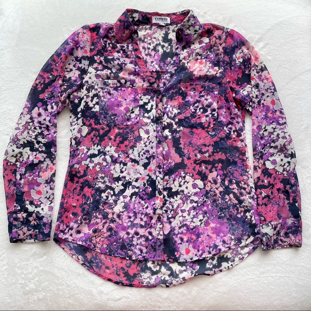 Expresss Portofino long sleeve floral button down, small.